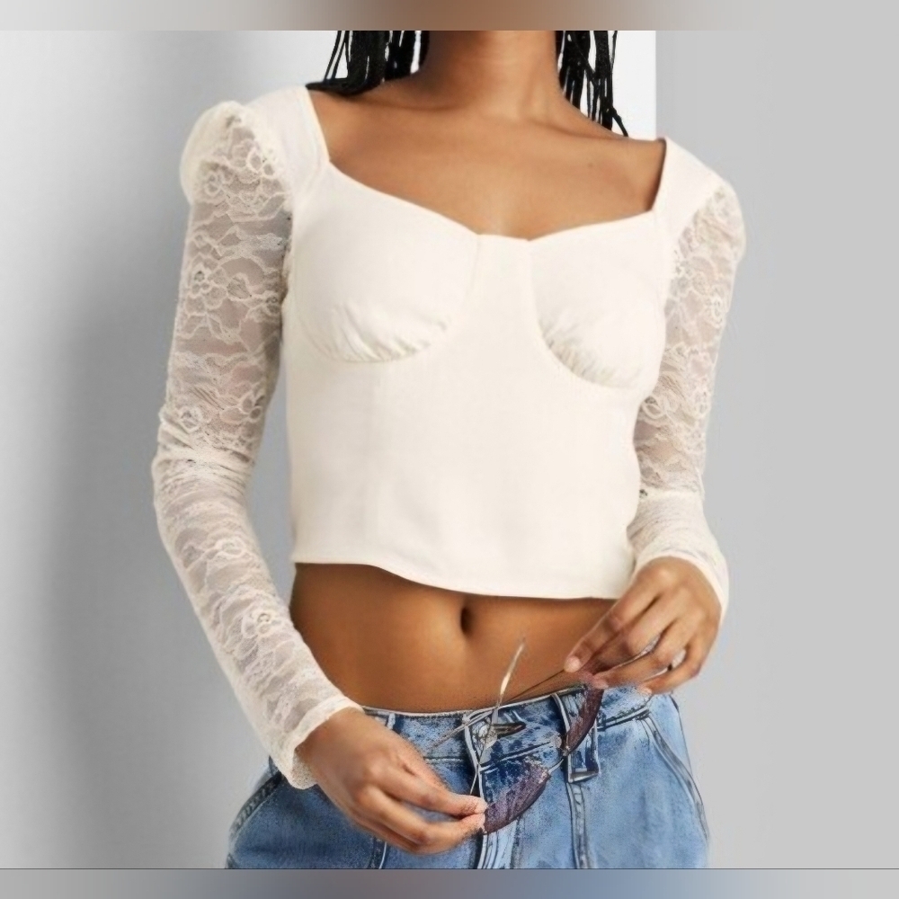 💙 Wild fable corset style lace sleeve crop top